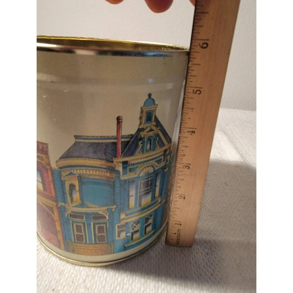 Ballonoff Victorian Homes Metal Tin Cookie Canister Cleveland Ohio Vintage EMPTY